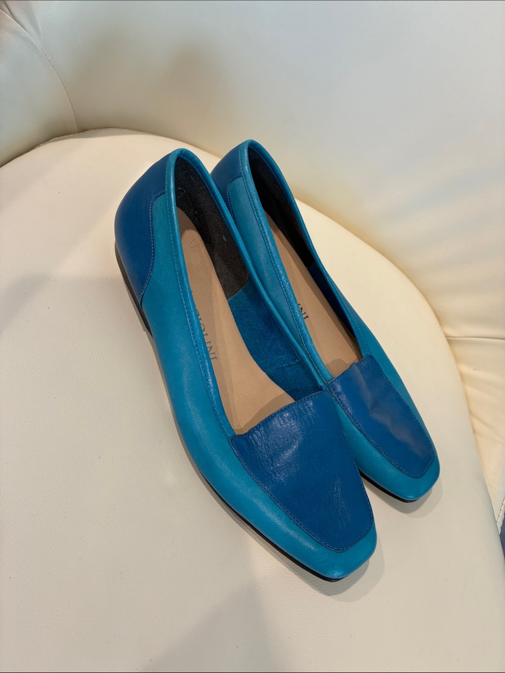Enzo Angiolini Two-Tone Teal and Navy Leather Loafers